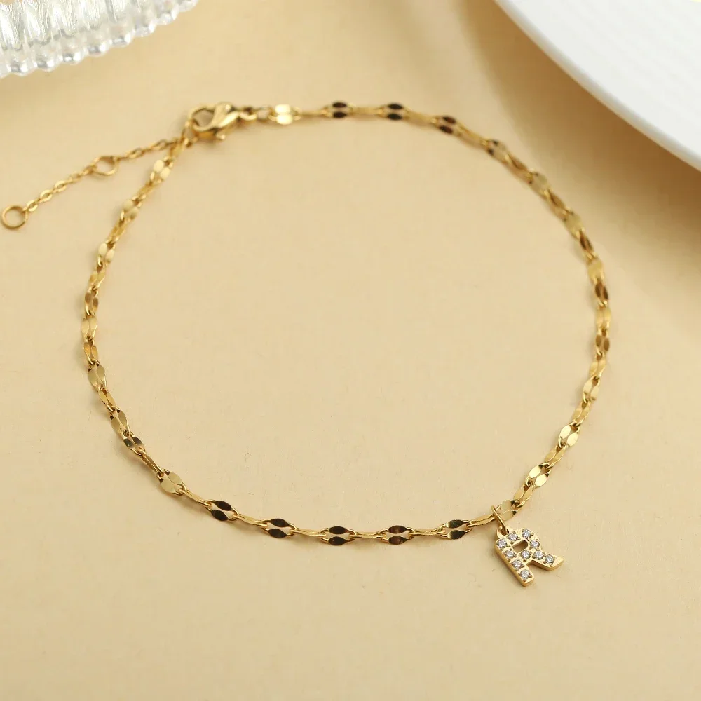 スーパーナビ·アンクレット 女性のための最初のステンレス鋼のアンクレットA-Z,金色,夏の