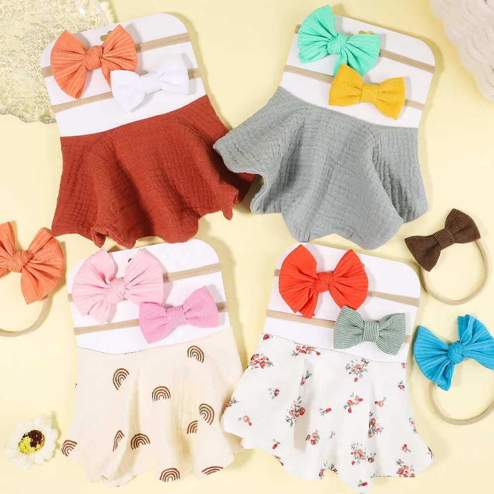 

3Pcs/Set Printed Bibs for Kids Bows Headband SetNewborn Baby Cotton Saliva Towel Cute Falbala Bibs Soft Hair Accessories Gifts