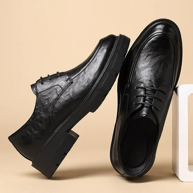 Men Dress Elevator Shoes Platform Breathable Lift Casual Business Luxury Genuine Leather Heightening Shoes 5/8/10CM Taller Male mens brogue shoes