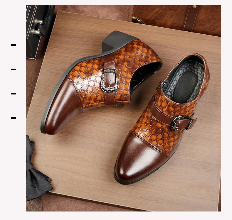 Modische braune Abendschuhe für Herren, Reißverschluss, High Heels, Oxfords, spitz, Übergröße 46, Lederschuhe, Erhöhung der Körpergröße, Herren-Hochzeitsschuhe – Detail 20