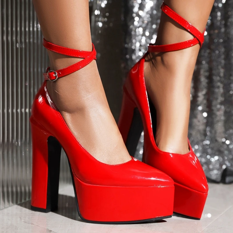 Sexy Damen-High-Heels-Schuhe, spitze Zehen, Kleid, Pumps, Riemen