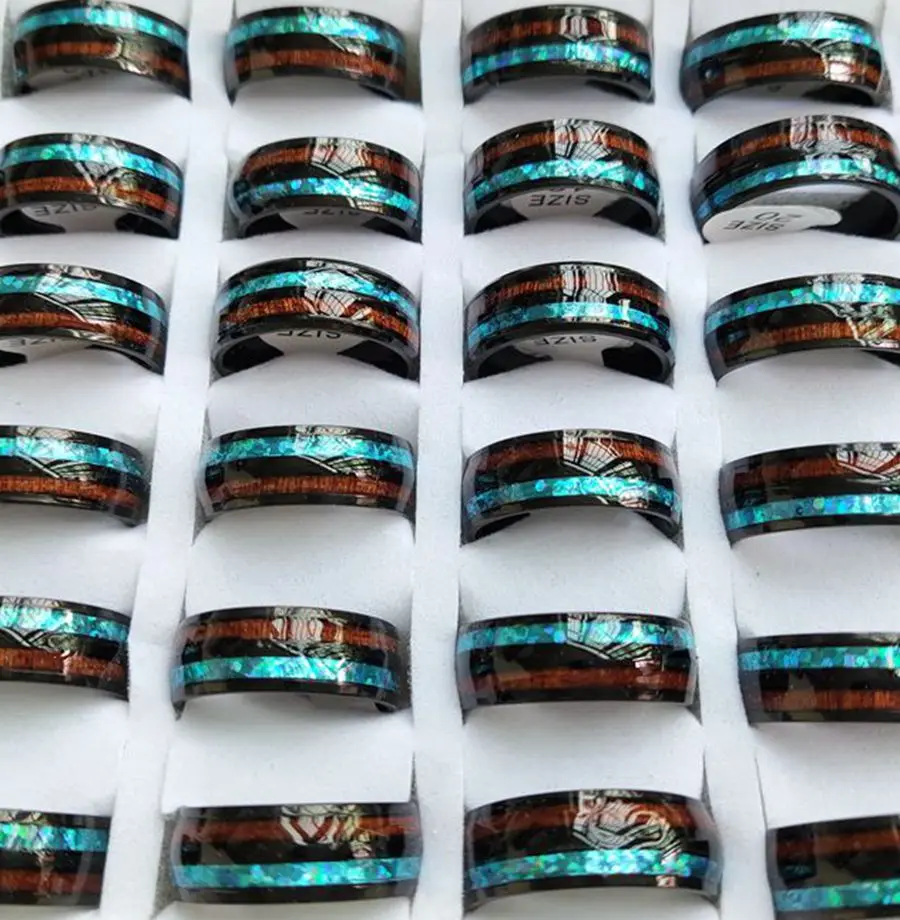 36Pcs/lot Wholesale Shell & Wood Inlay Stainless Steel Men Women Ring Fashion Jewelry Bulk Lots 2