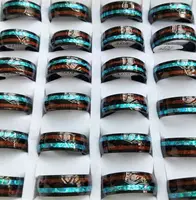 36Pcs/lot Wholesale Shell & Wood Inlay Stainless Steel Men Women Ring Fashion Jewelry Bulk Lots 2