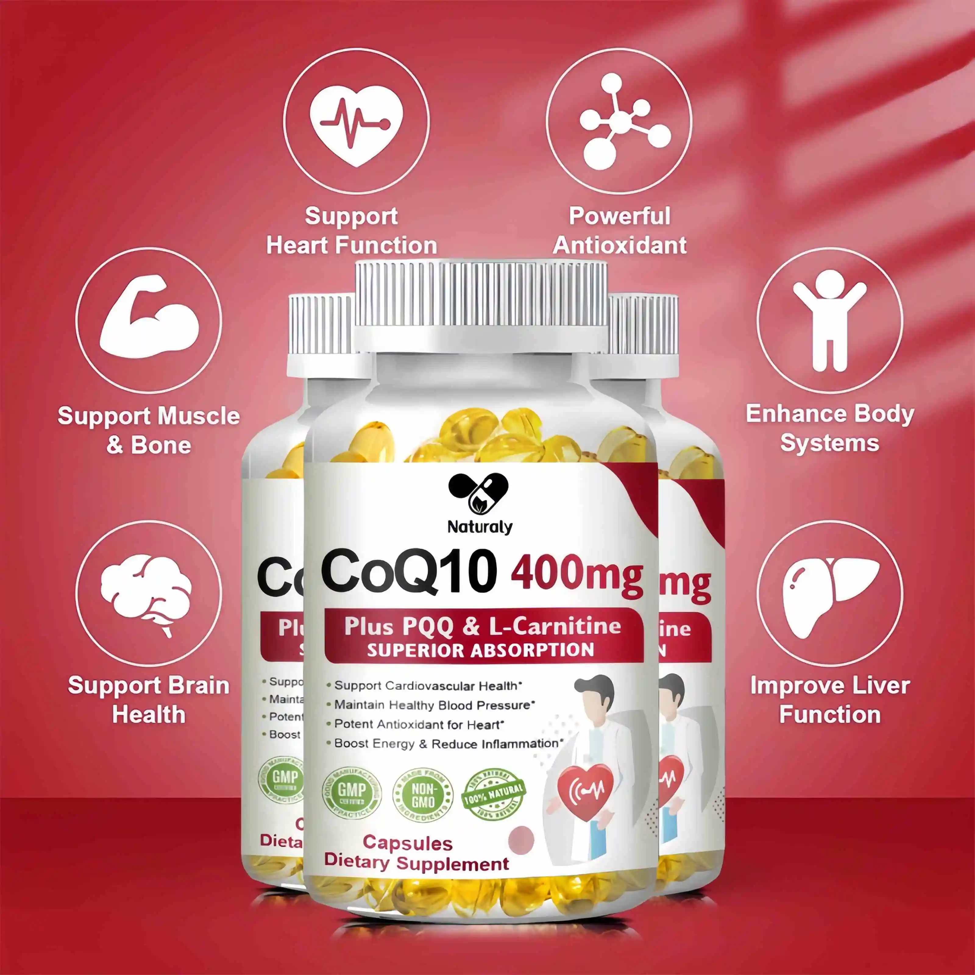 Coq10 Capsules CoQ10 Capsules (Ubiquinone) 400mg with PQQ Antioxidant Support for Brain Heart & Energy Health &ndash; Coenzyme Q10 Supplement