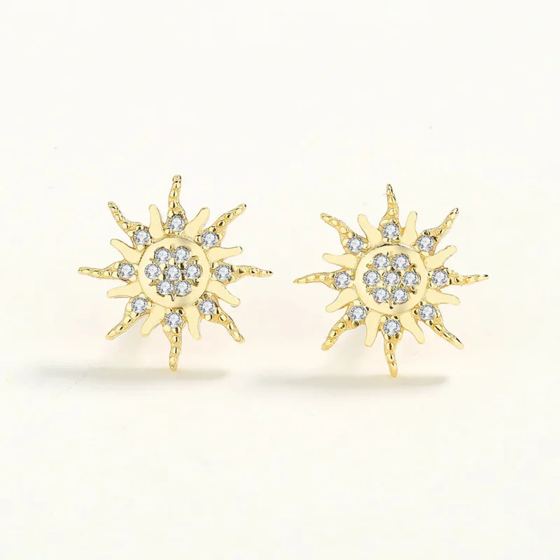 

Original 925 sterling silver earrings woman 14K gold earring women's sunflower zircon stud earring S925 silver jewelry
