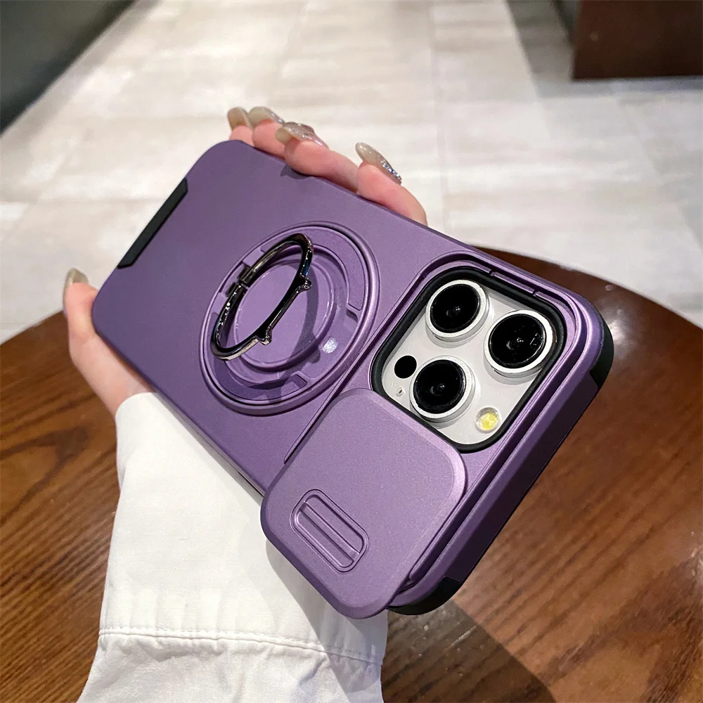 Magnetic Dual Protector Armor Phone Case with Rotating Stand & Slide Camera Shield