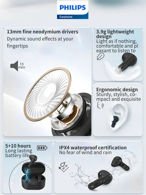 Philips TAT1138 Earphone Wireless Bluetooth 5.3 Headphone HiFi Stereo Sport Earbuds HD Mic Call Headset Fast Charging Long Life 3