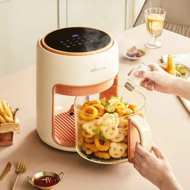 Bear 220V Air Fryer Household 4L Glass Visual New Large Capacity Light Oil Air Electric Fryer Multi-function All-in-one Machine 5