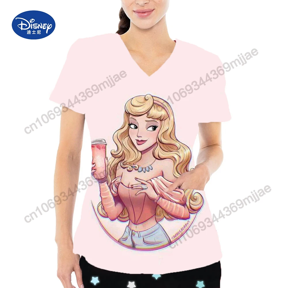 

Disney Pocket V-Neck Women's -shir T Shirt for Women Tshirts Woman Women's Short Sleeve T-shirt Korean Y2k Tops Tshirt Crop Top