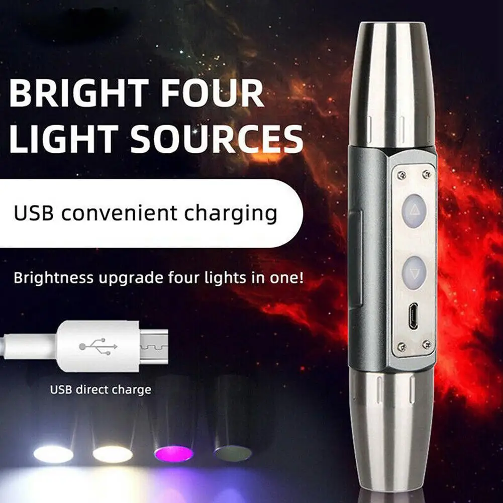 4-in-1 White Yellow Uv 365nm/395nm Led Lcd Flashlight Money Scorpion Marker Ore Jade Fluorescence Stone Detection Jewelry L Z0b6