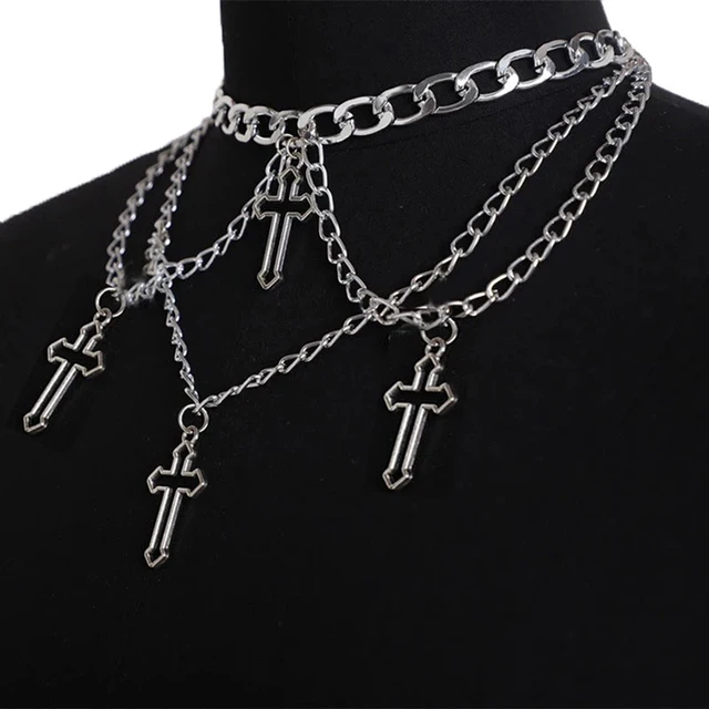 Diablo Gothic Vintage Punk Cross Pearl Necklace Collar Chain Set Necklace  Hip Hop Flame Chain Choker Unisex Club Dancing Jewelry - AliExpress