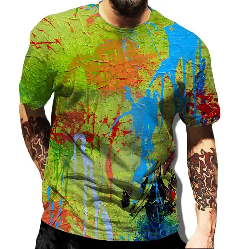 

2023 New Fashion Paint Splatter Tie-dye 3D Printed T-shirt Men Women Summer Casual Short Sleeved Hipster Rainbow Graffiti Tops