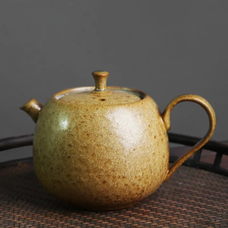 Chinese style retro stoneware persimmon shape hand-held teapot handmade pottery kiln personalized tea maker