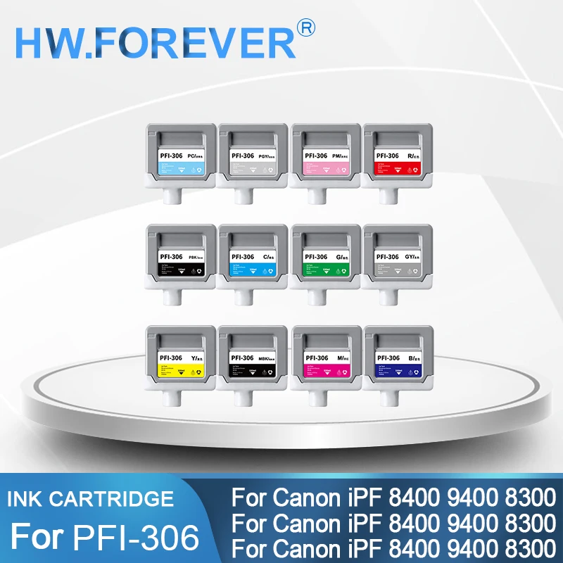 Lot De 12 Cartouches D'encre Compatibles Canon PFI-306 - Pour Traceurs IPF 8400/9400 - Neuf