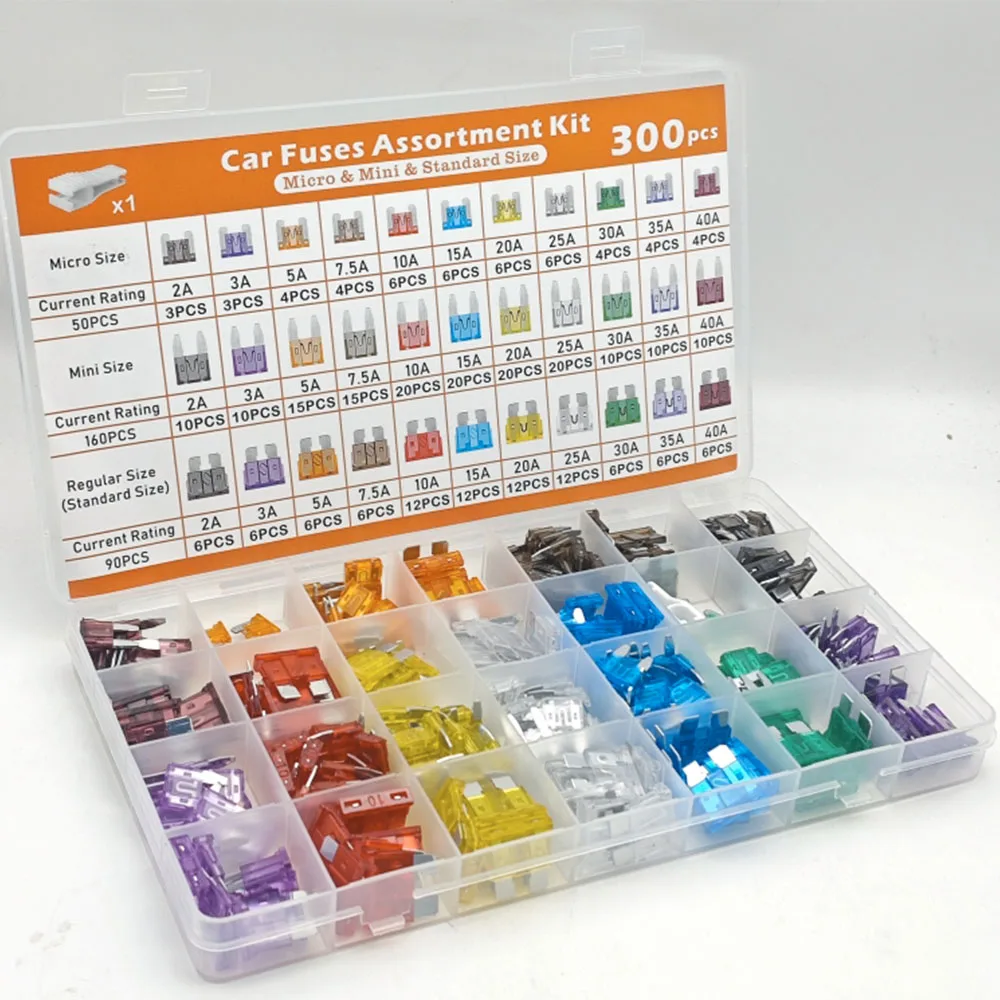 Sicherungs-Sortiment-Set, 160 Mini-Flachsicherungen + 90 Standardsicherungen + 50 Mikro + Abzieher (2 Ampere, 3 A, 5 A, 7,5 A, 10 A, 15 A, 20 A, 25 A, 30 A, 35 A, 40 A) – Detail 1