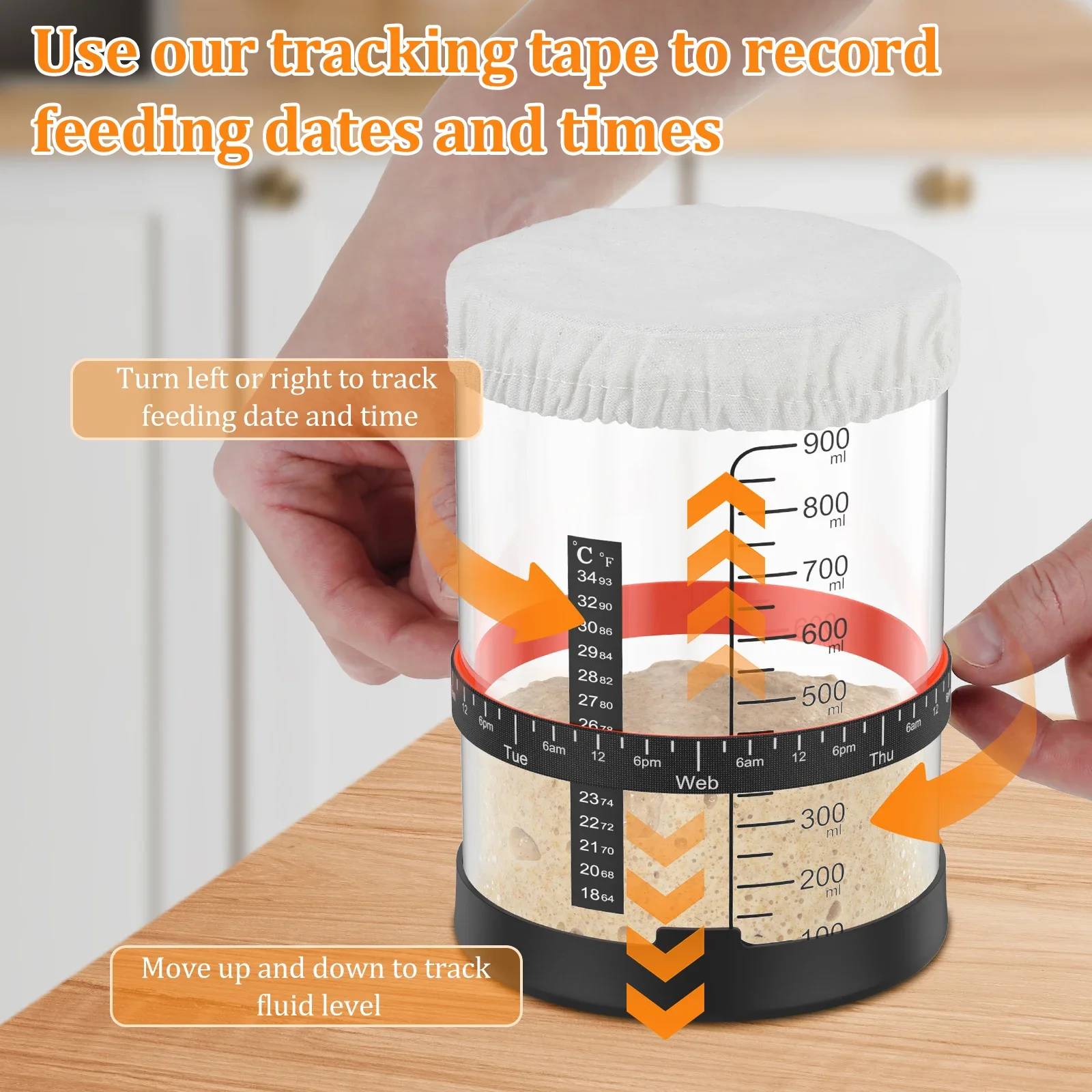 5Pcs Sourdough Starter Jar Kit 1000ml Large Capacity Sourdough Starter Container with Silicone Lid Spatula Feeding Band Reusable