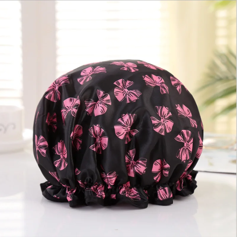 1Pc Thick Waterproof Bath Hat Double Layer Shower Hair Cover Women Supplies Shower Cap Bathroom silk bonnet Satin Bonnets wrap