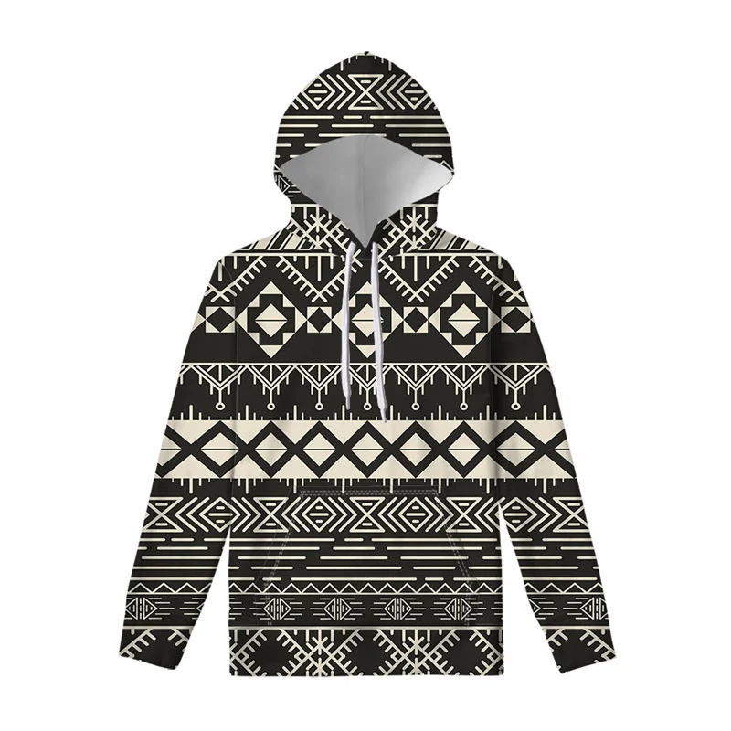 

Retro Ancient Aztec Tribal Graphic Hoodie For Men Black White Street Casual 3D Printed Hoodies Long Sleeve Pullover Swearshirt