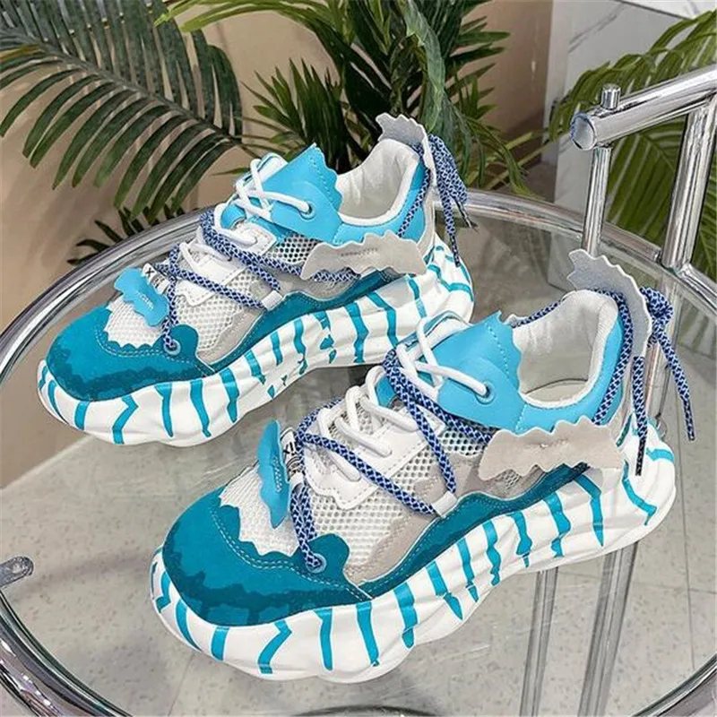 Women Fashion Mesh Sneakers 2023 Summer Platform Chunky Casual Brand Designer Dad Shoes Woman Lace-up Vulcanized Shoes Pink