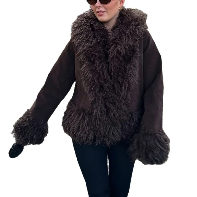 2025 New Winter Versatile Slimming Artificial Fur Collar Warm and Luxurious Solid Color Jacket for Women