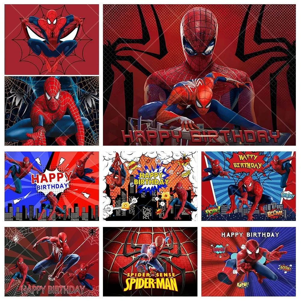 

customized Superhero Spiderman Photography Backdrop Customizable Kids Birthday Party Decoration Vinyl Children Photo Background