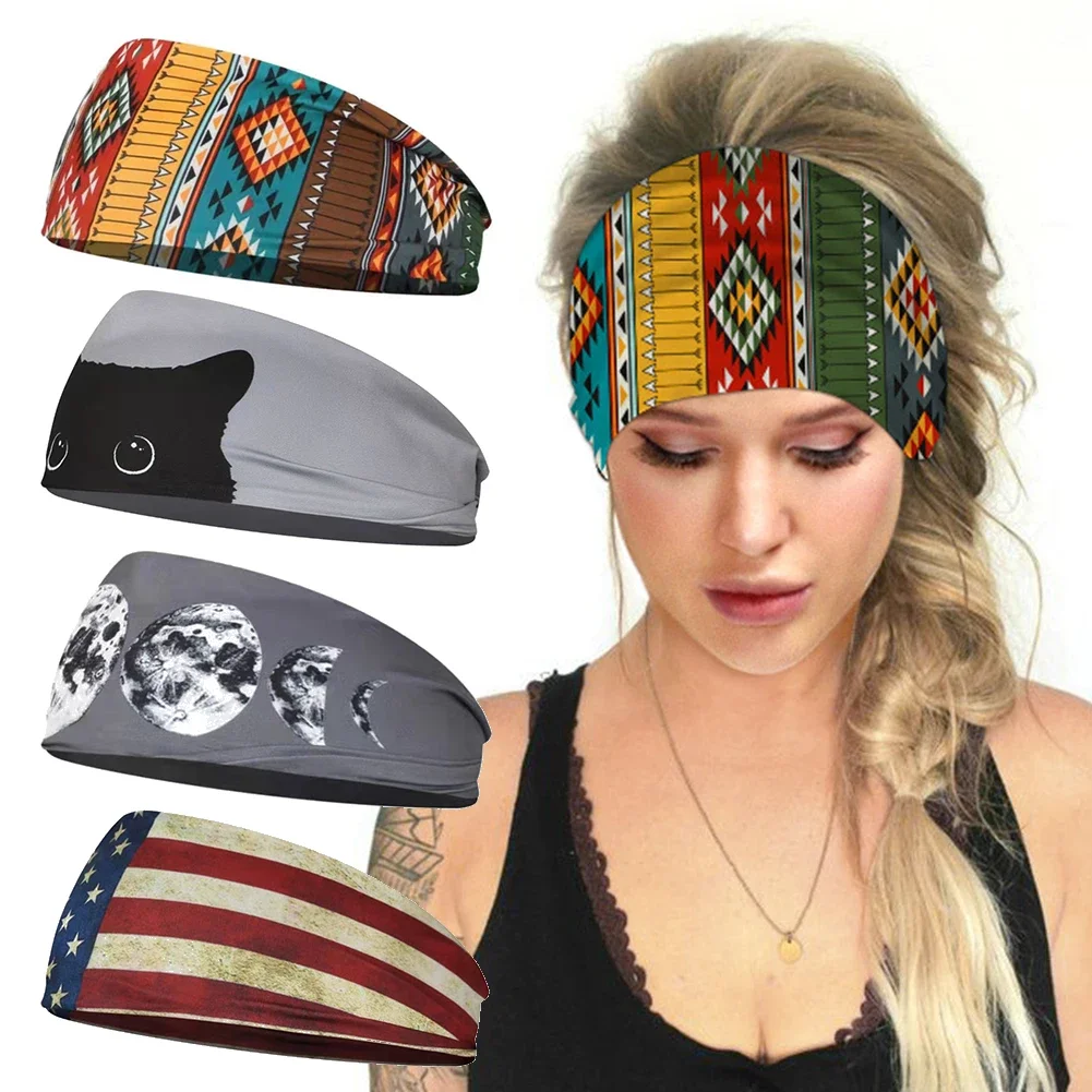Flag Pattern Stretchable Sports Headband 1PC Men Women Fitness Sweat Bands Anti-Slip Yoga Hair Bands Oudoor Headband Scarf