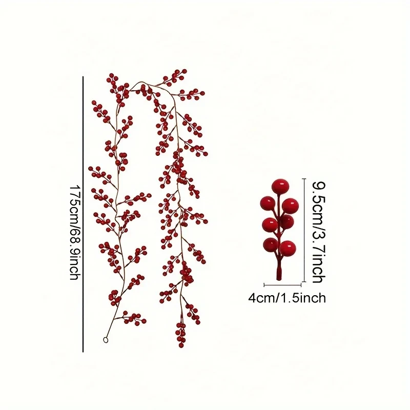 Artificial Red Berry Garland Christmas Decoration Vine Berries flowers Decor Easy Setup New Year Party Home Table Ornaments