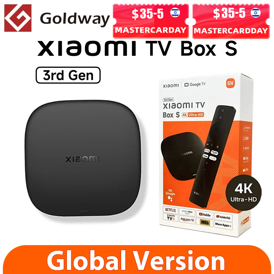  Global Version Xiaomi TV Box S 3rd Gen 4K Ultra HD Bluetooth 5.2 Wifi6 32GB ROM Google TV Google Assistant Smart Media Player 
