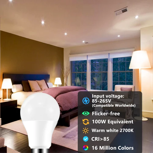 Alexa 스마트 LED 전구 RGB 색상 변경 E27 램프 220V 110V APP 제어 Dimmable 블루투스 호환 WIFI 6