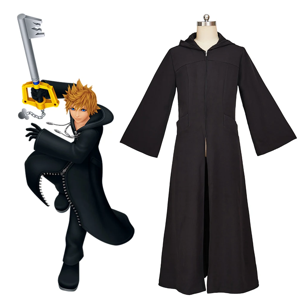 Gioco Kingdom Cos Hearts 3 Roxas Cosplay Costume Giacca Trench Nero Costume Giacca Lunga Mens Roxas Uniforme Halloween Suit