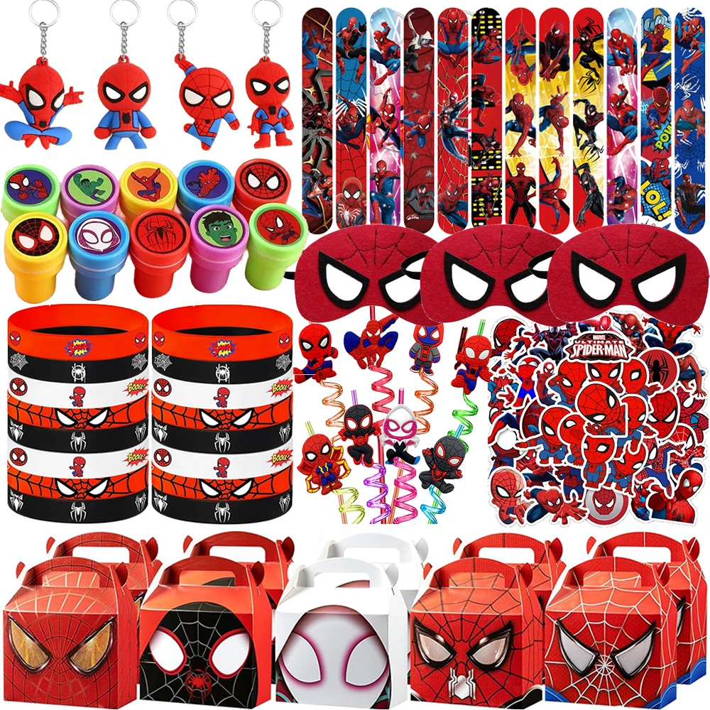 Spiderman Party Favor Toys Slap Bracelets Stickers Blowouts Gifts Bags for SpiderMan Themed Birthday Party Decorations spiderman party toys