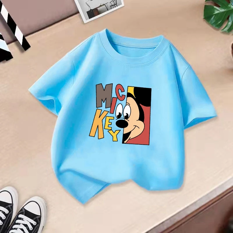 Baby Girls Tshirts Summer Short Sleeve Pajama Top Casual Disney Cartoon Mickey Mouse Minnie Kid Boy Children Cotton Clothes