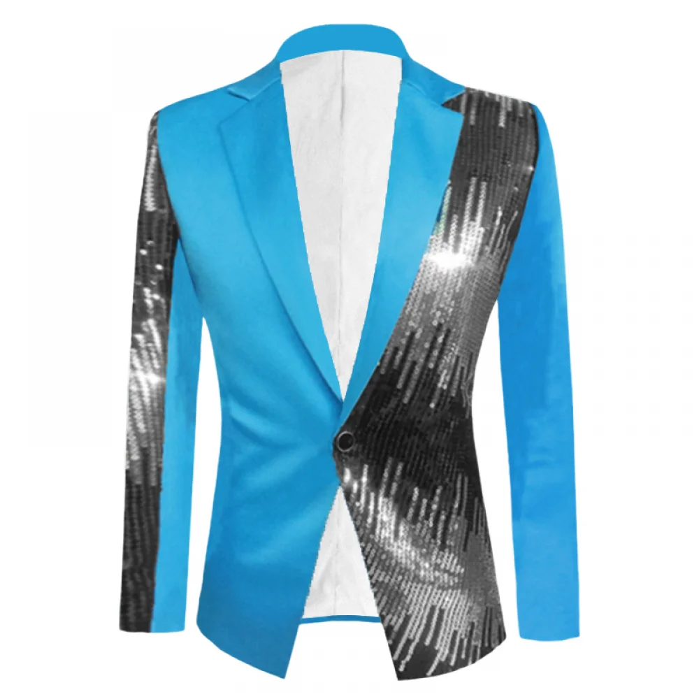 Blazer de lentejuelas brillantes para hombre, nuevo traje ajustado con empalme para discoteca, DJ, cantante, espectáculo de baile, ropa de fiesta