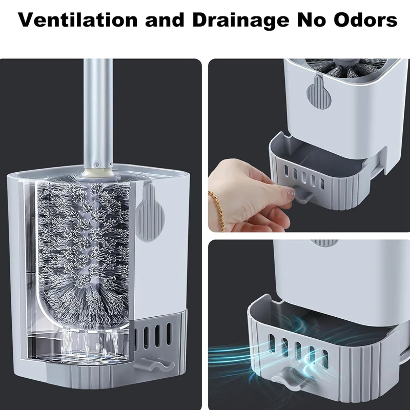 Toilet Brush Set Punch-Free Wall Mounted Toilet Brush With Drainable Base Long Handle Plastic Bathroom Accessories