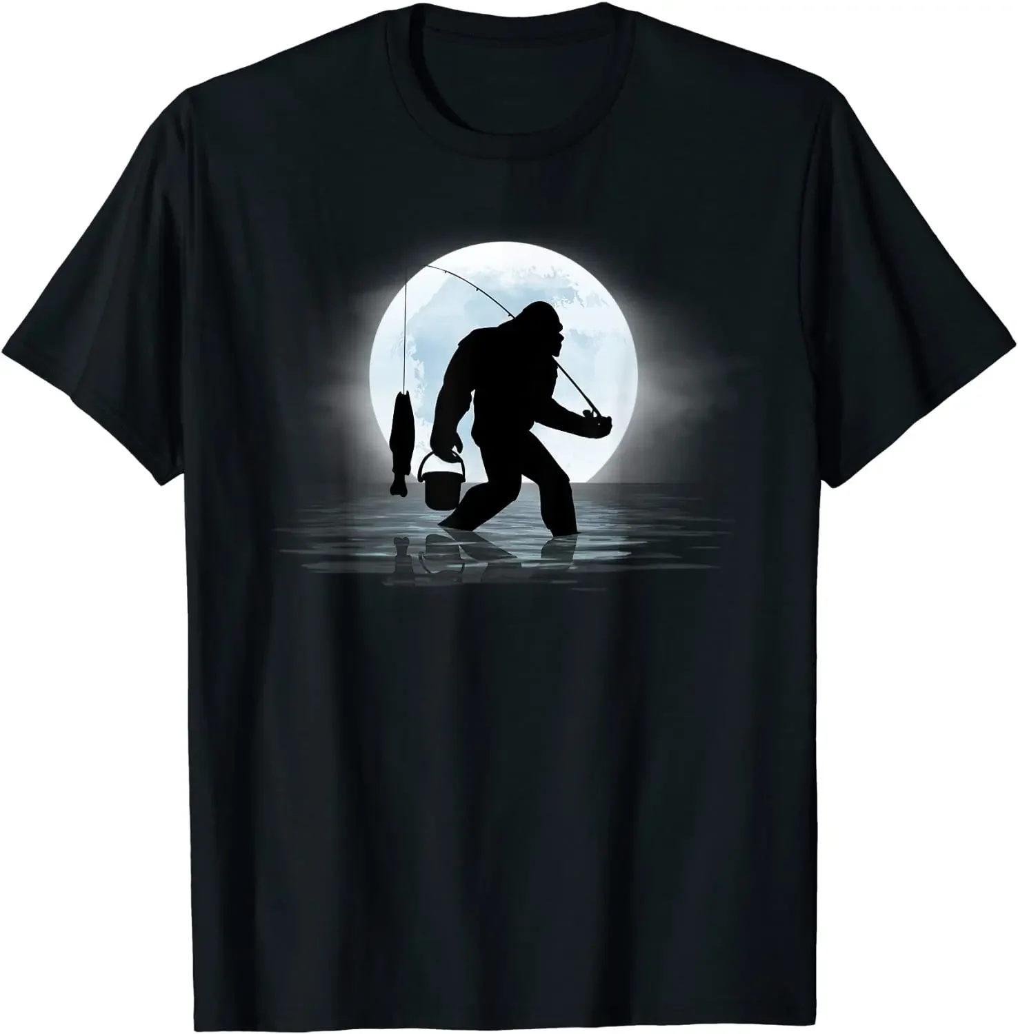 

TShirt Bigfoot Fishing Funny Sasquatch and Fish Night Fishing Men T-Shirt