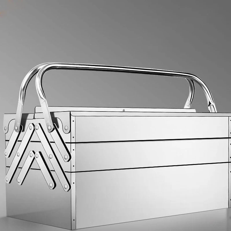 Tools Box Storage Folding Tool Storage Upgrade Stainless Steel Professional Complete Metal Side-opening Double-handle tool case tool box