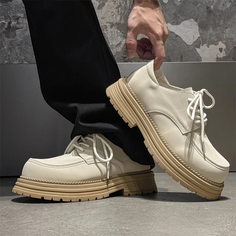 Men's Minimalist Leather Shoes With Thick Sole For Outdoor Work_voghion.com