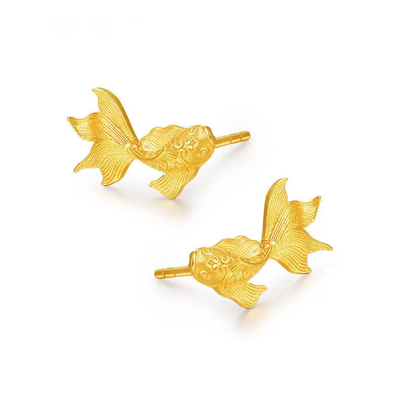 

Genuine 18k Gold ColorGolden Lucky Carp Earrings for Women Exquisite Studs Earrings Birthday Wedding Engagement Jewelry Gifts