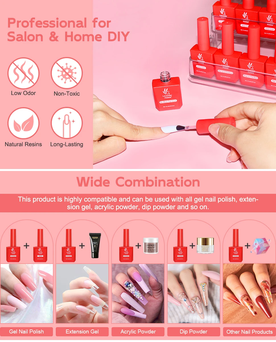Description Picture 4 of item2pcs 15ml Base Top Coat Set with Rubber Base Gel & No Wipe Top Coat, Long Lasting Soak Off Nail Gel Polish for Salon Nail Art