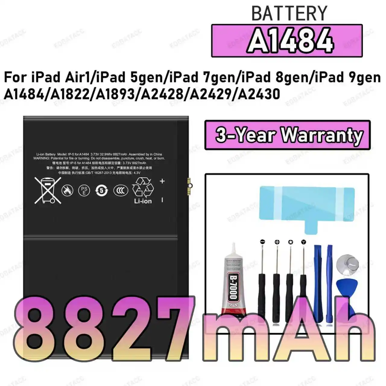 100%NewHighQualityA14848827mAhBatteryForipadAir1/ipad5/ipad7/ipad8/ipad9/A1484/A1822/A1893tabletBatteryBateria+Fr-AliExpress