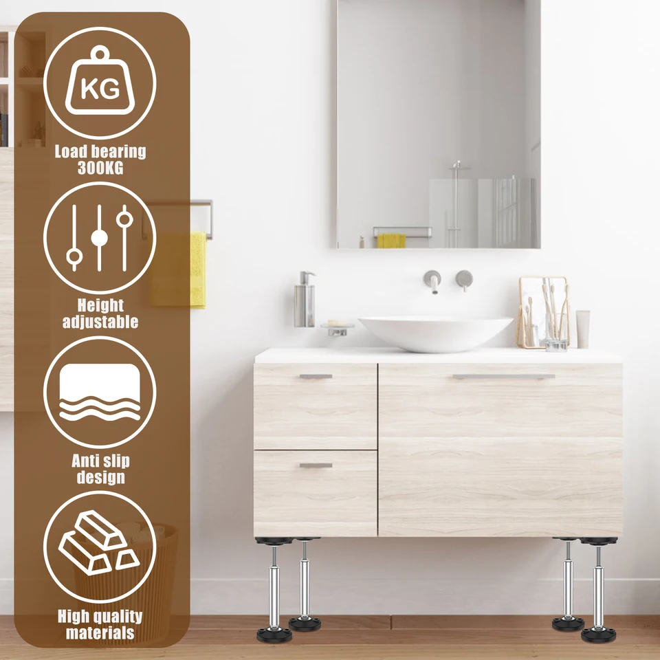 Aste Di Supporto Regolabili Per Lavandino - 2 Pezzi, Acciaio Inox, Regolabili 26-43cm | Per Ripiani