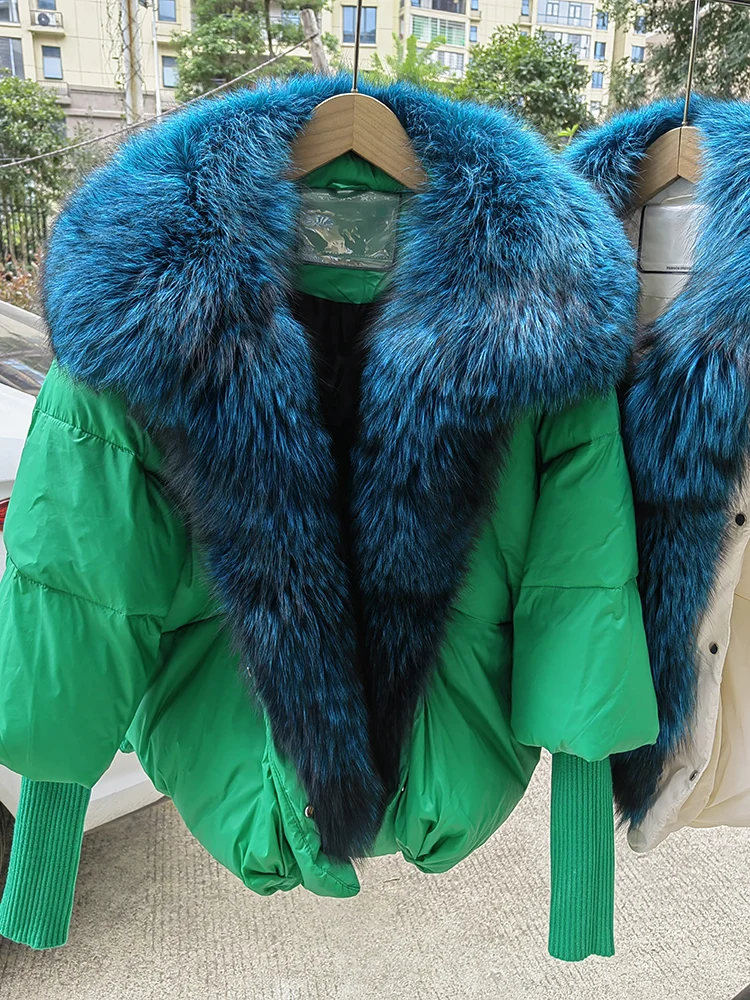 Female Large Fox Fur Collar Outerwear Thick Warm Fur Real Fur Coat Winter Jacket Women White Duck Down Jackets Hooded