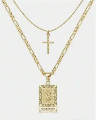 Letter Necklace Layered Initial Cross Necklace, Layering Square Letter Pendant Figaro Chain Cross Choker  for Women Girls
﻿ - Image 27