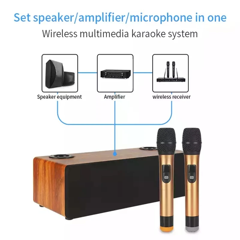 TV-3.2 Wireless Microphones Karaoke Audio Set 120W Wooden Blueteeth Computer Speaker Home Theatre System KTV Singing Sound box