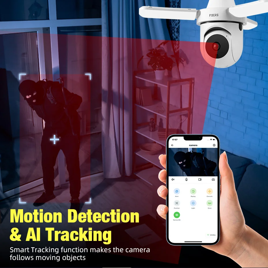 FUERS E27 Bulb Indoor Camera Security Indoor Monitor Wireless 2.4G WiFi Automatic Human Tracking FloodLight Surveillance Camera 3