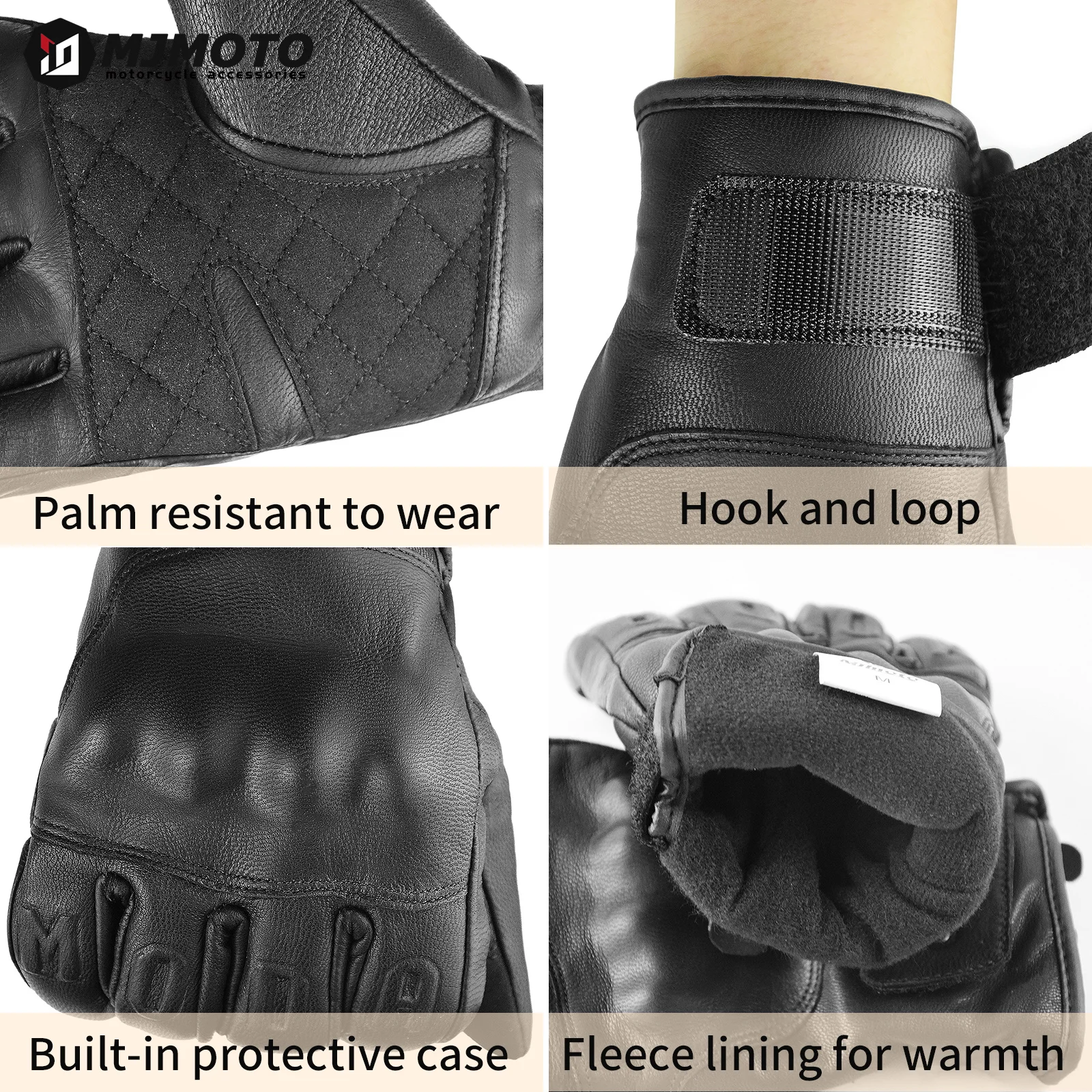 Vintage Winter Leather Motorcycle Gloves - Fleece-Lined, Protective, Anti-Fall, Touch-Sensitive