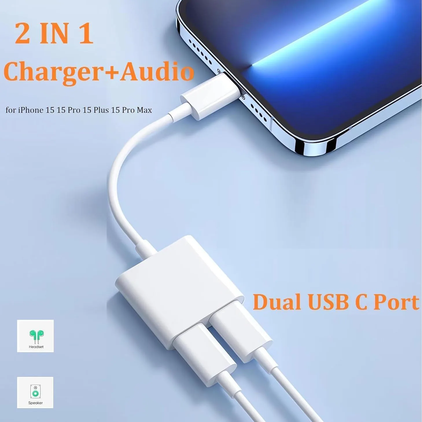 2 in 1 USB C to 3.5mm 오디오 어댑터 충전 스플리터, 아이폰 16 15 Pro Max 삼성 S22 S21용 타입 C Aux 헤드폰 잭 동글