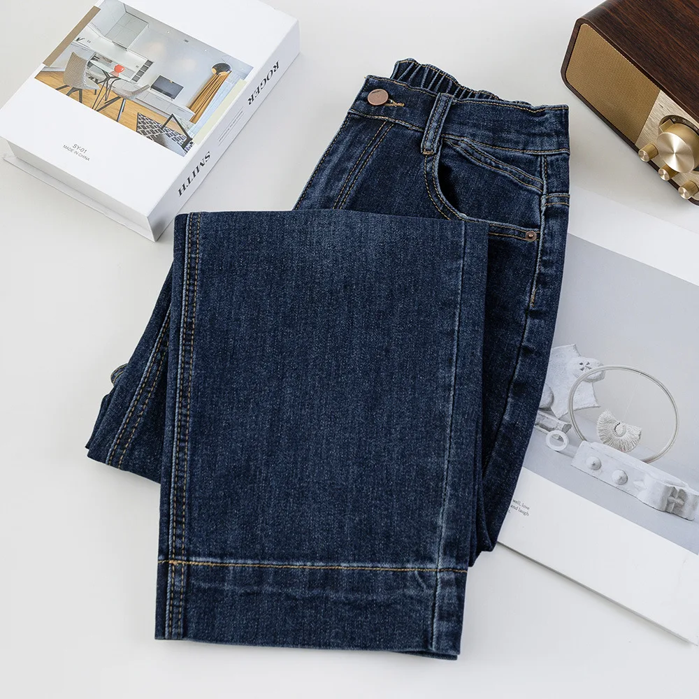 XXXXL Fashion Plus Size Women's Straight Leg Jeans Autumn Simple High Waist Stretched Denim Ankle-Length Cigarette Pants Casual