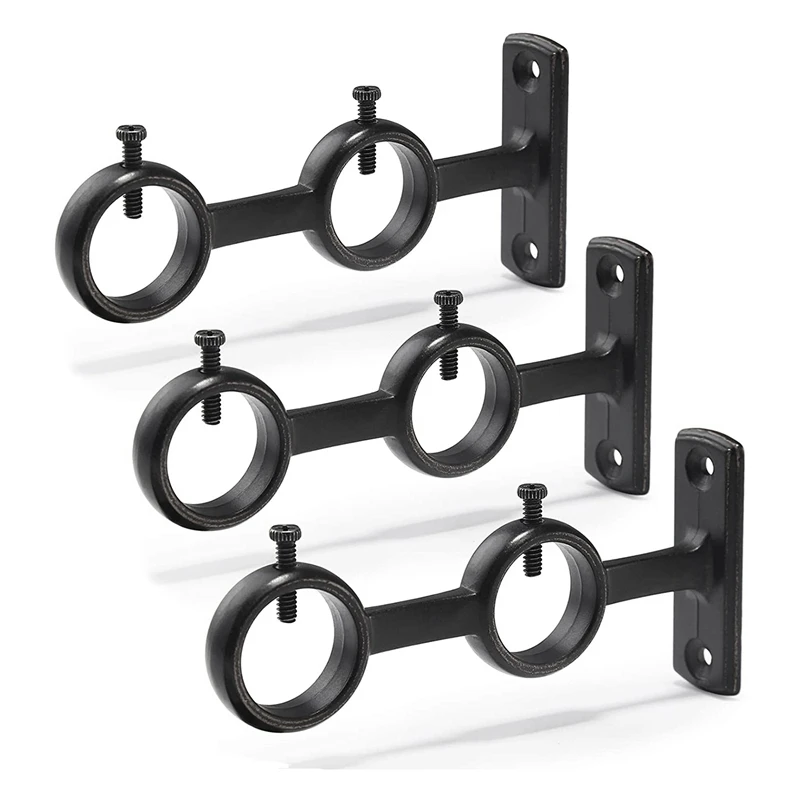 

New Curtain Rod Bracket, 3Pcs Double Curtain Rod Holder, Double Rod Brackets Hooks For Living Room Bedroom Curtain Rods