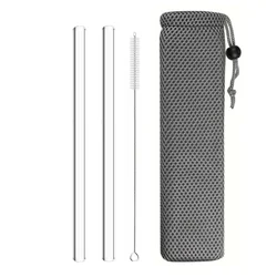 Durable Reusable Glass Drinking Straws for Beverages and Cocktails (Transparent)